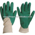 Knit wrist color rubber back open latex coated gloves
